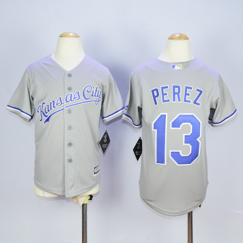 Youth Kansas City Royals #13 Perez Grey MLB Jerseys->youth mlb jersey->Youth Jersey